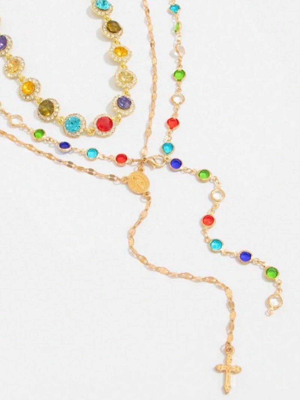 3pcs/Set Vintage Metal Cross Pendant Y-Necklace, Bohemian Style Colorful